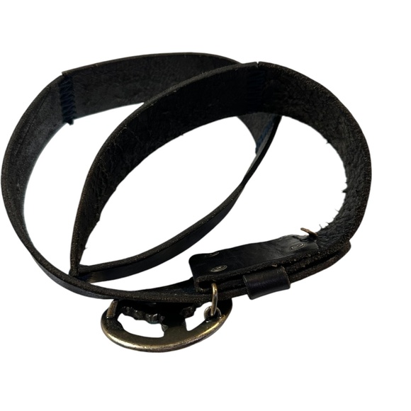 Genuine LUCKY Black Leather Peace Gemstone Buckle Women\'s belt M